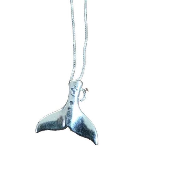 Necklace, Sterling Silver Whale Tale Pendant, Necklace, Handmade, Artisan, 18", - Picture 2 of 5
